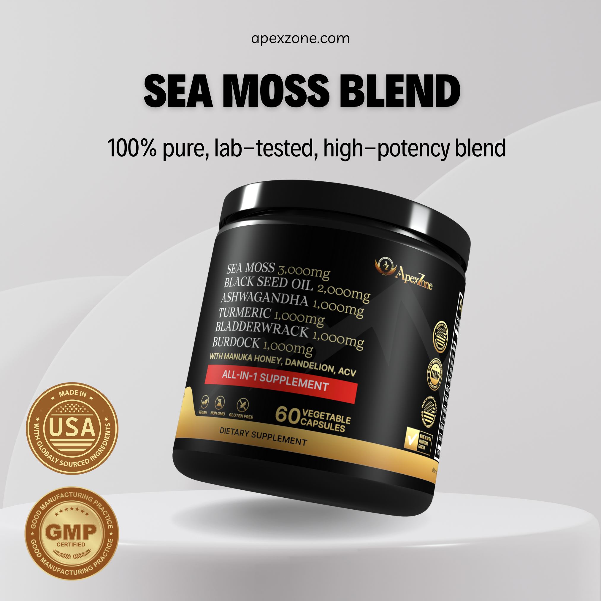 ApexZone Sea Moss Blend - 6-in-1 All-Natural Wellness Formula
