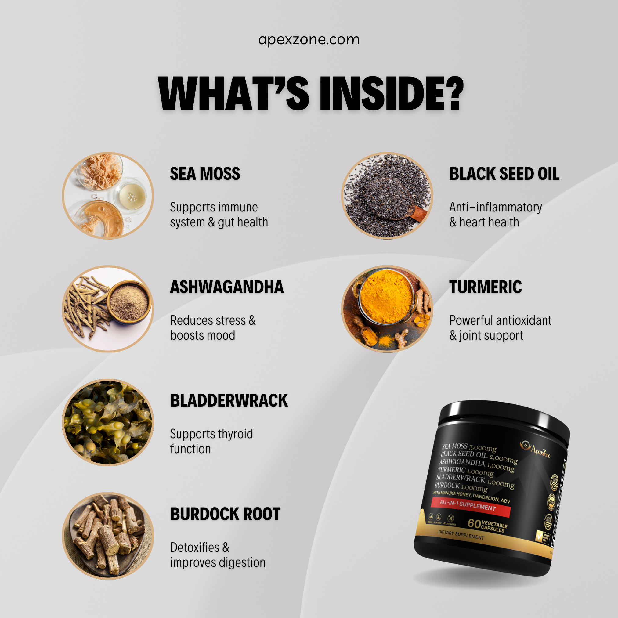 ApexZone Sea Moss Blend - 6-in-1 All-Natural Wellness Formula