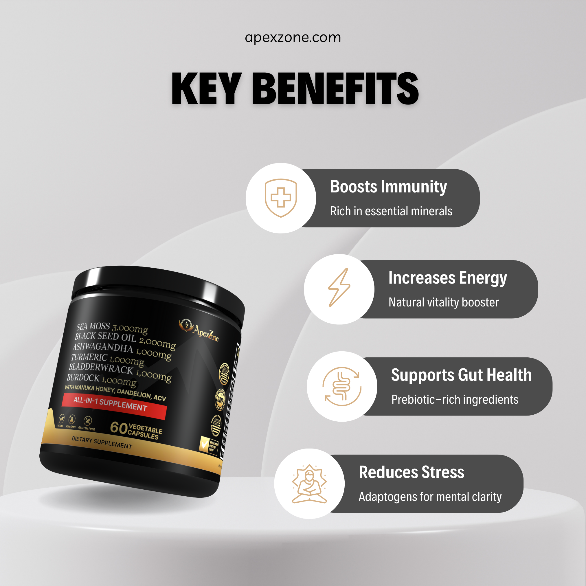 ApexZone Sea Moss Blend - 6-in-1 All-Natural Wellness Formula